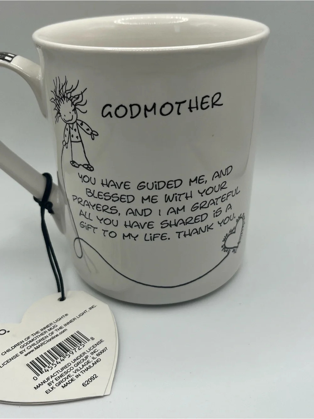 Enesco Children of the Inner Light Marci Mug “GODMOTHER “ Gift Idea white black